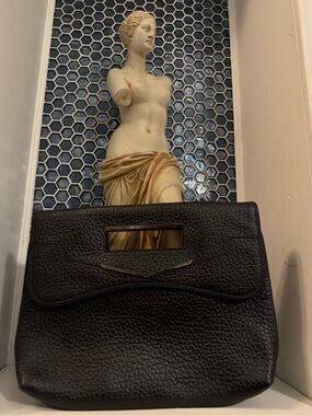 Reece Hudson Black Pebbled Leather Structural Flap Clutch